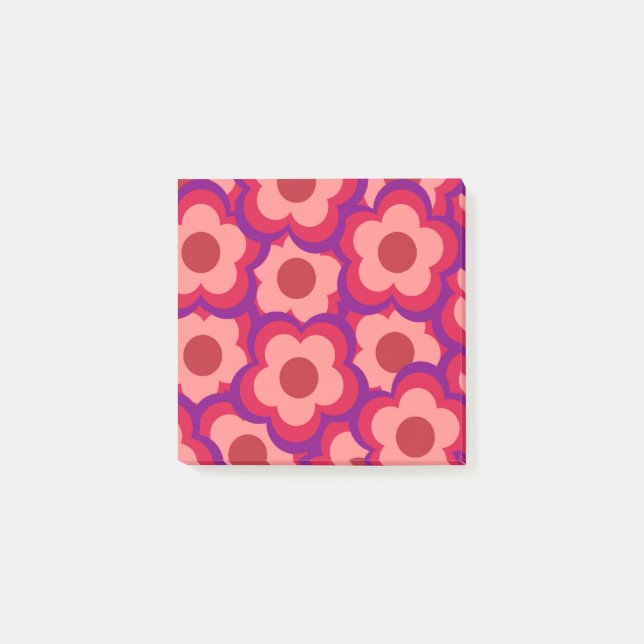 Bold Colour Retro Hippie Flower Pattern Post-it Notes (Front)