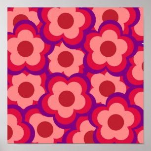 Bold Colour Retro Hippie Flower Pattern Poster