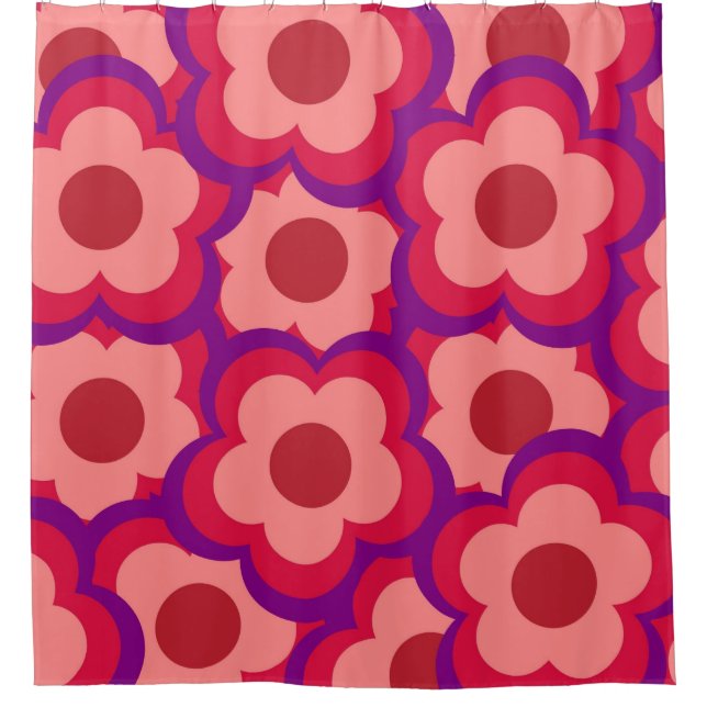 Bold Colour Retro Hippie Flower Pattern Shower Curtain (Front)
