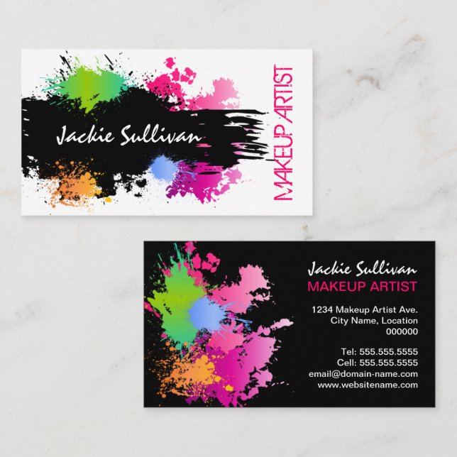 Bold Colour Splash Makeup Artist Business Card (Front/Back)