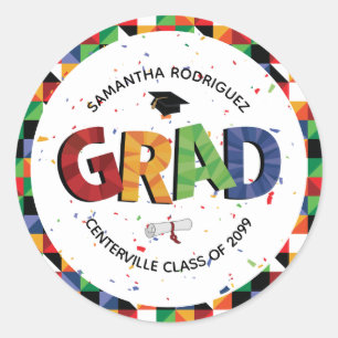 Bold Coloured Pattern Grad Classic Round Sticker