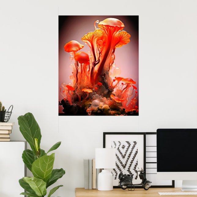 Bold Coloured Translucent Mushrooms On a Wall Poster (Home Office)