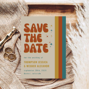 Bold Colourful 70's Retro Script Wedding Save The Date
