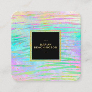 ** Bold Colourful Abstract Animal AP93 Gold Neon Square Business Card