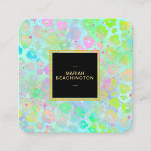 ** Bold Colourful Abstract Animal AP93  Neon Gold Square Business Card
