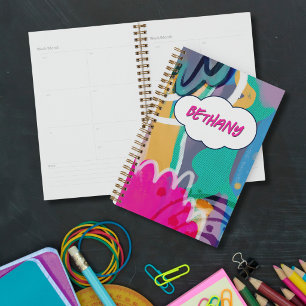 Bold Colourful Abstract Art Personalised Name Planner