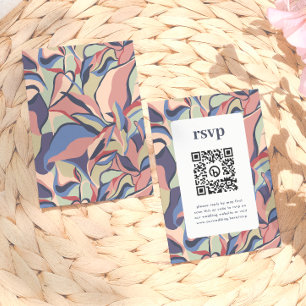 Bold Colourful Abstract Floral QR Code Wedding RSV Enclosure Card