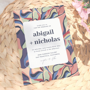 Bold Colourful Abstract Floral Unique Retro Weddin Invitation