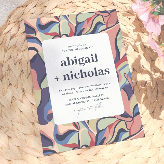 Bold Colourful Abstract Floral Unique Retro Weddin Invitation (Creator Uploaded)