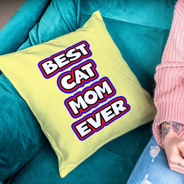 Bold Colourful Best Cat Mum Ever Fun Typography Cushion (Creator Uploaded)