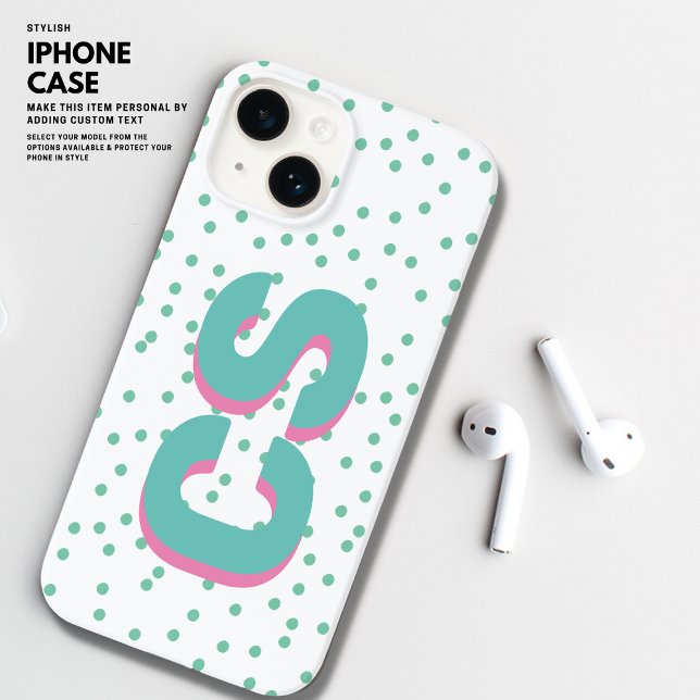 Bold Colourful Big Initials Shadow Text Spot Green Case-Mate iPhone Case (Creator Uploaded)