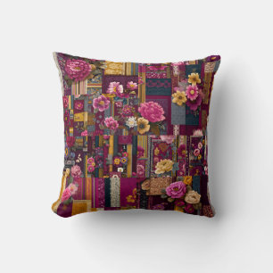 Bold Colourful Boho Floral Patchwork Pattern Cushion