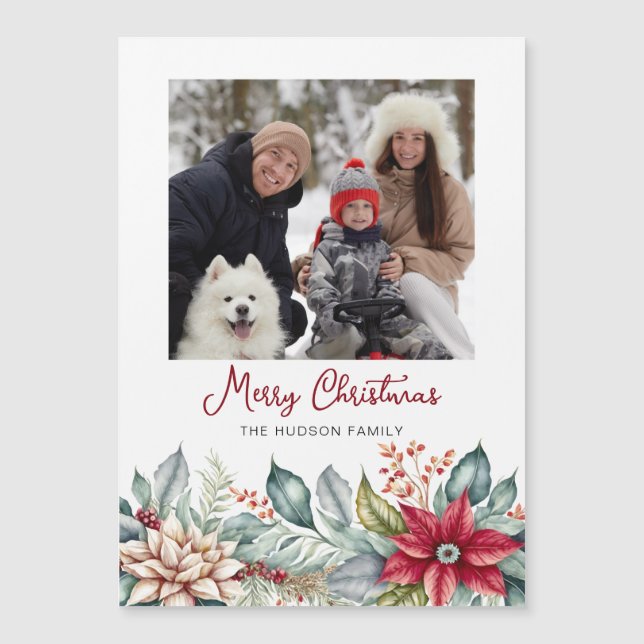 Bold Colourful Christmas Poinsettias Family Photo (Front)