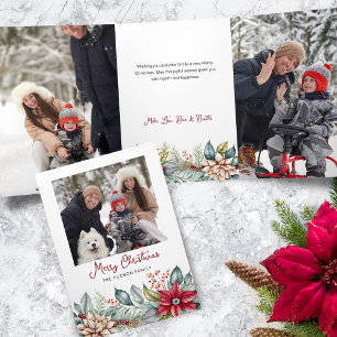 Bold Colourful Christmas Poinsettias Family Photo Tri-Fold Card