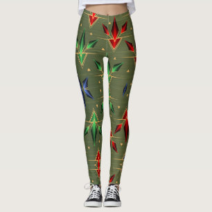 Bold Colourful Christmas Stars Red, Blue and Green Leggings