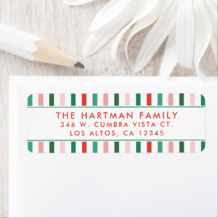 Bold Colourful Christmas Stripes Modern Return Address Label