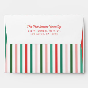 Bold Colourful Christmas Stripes Pre-Addressed Envelope