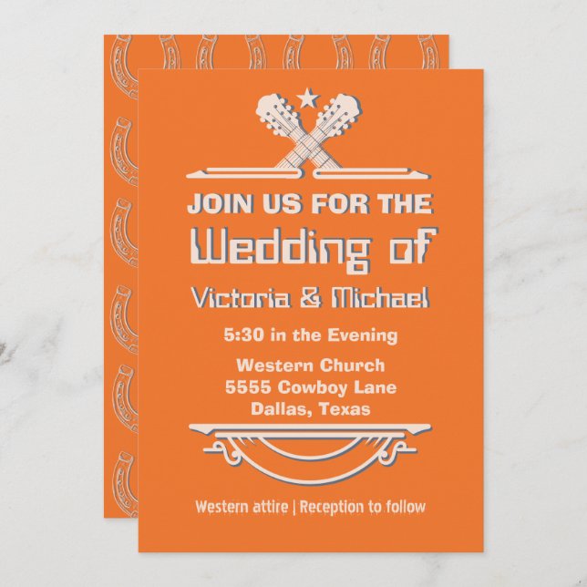 Bold Colourful Cowboy Western Guitar Wedding Invitation (Front/Back)