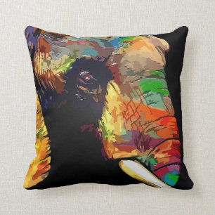 Bold Colourful Elephant Head Portrait Cushion
