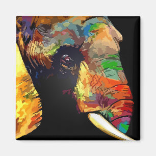 Bold Colourful Elephant Head Portrait Magnet