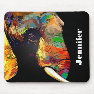 Bold Colourful Elephant Head Portrait Personalised Mouse Pad