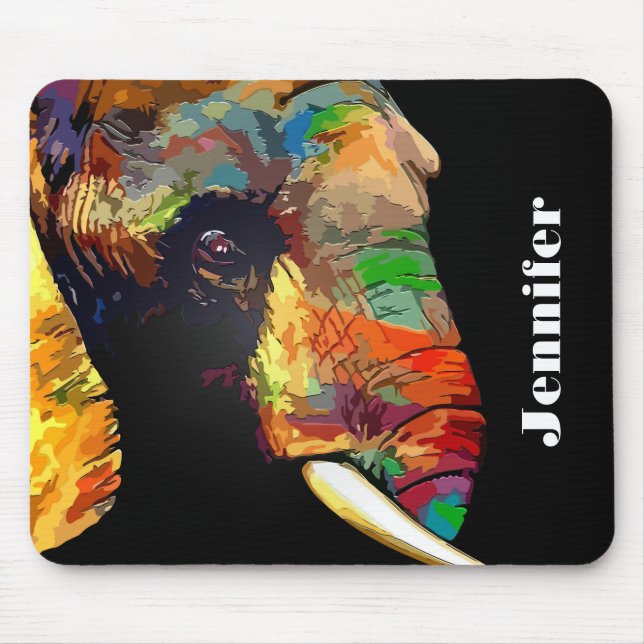 Bold Colourful Elephant Head Portrait Personalised Mouse Pad (Front)