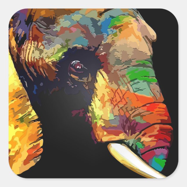 Bold Colourful Elephant Head Portrait Square Sticker (Front)