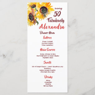 Bold & Colourful Fabulous 50 Watercolor Sunflower Menu