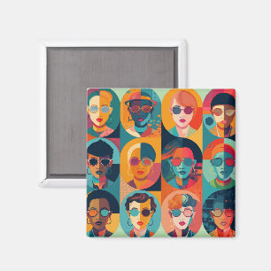 Bold, colourful faces celebrating individuality magnet