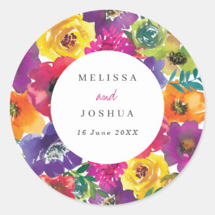 Bold Colourful Fiesta Floral Wedding Classic Round Sticker