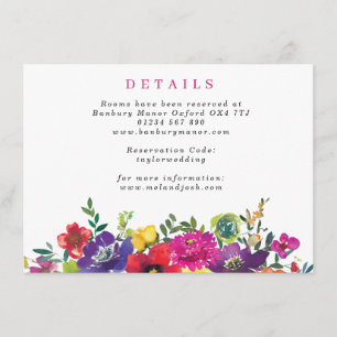 Bold Colourful Fiesta Flowers Wedding Details Enclosure Card