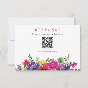 Bold Colourful Fiesta Flowers Wedding QR Code RSVP Card
