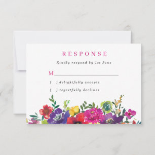 Bold Colourful Fiesta Flowers Wedding RSVP Card