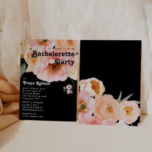 Bold Colourful Floral   Black Bachelorette Party Invitation