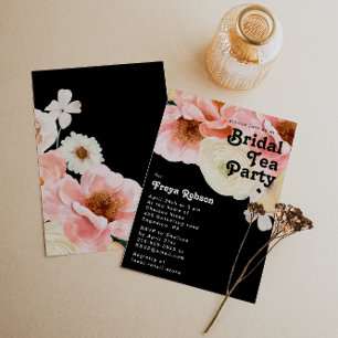 Bold Colourful Floral Black Bridal Tea Party Invitation