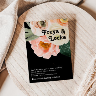 Bold Colourful Floral   Black Casual Photo Monogra Invitation
