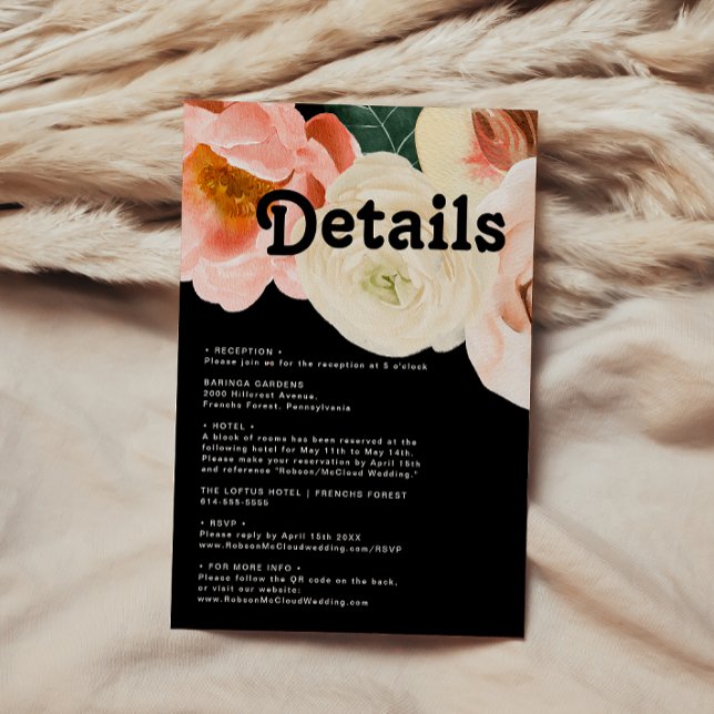Bold Colourful Floral | Black Details QR Code Enclosure Card (Creator Uploaded)