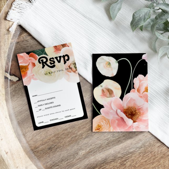 Bold Colourful Floral | Black Menu Choice RSVP Car (Creator Uploaded)