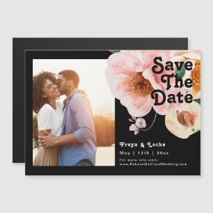 Bold Colourful Floral Black Save The Date Magnetic Invitation