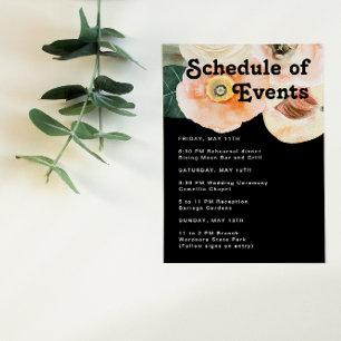 Bold Colourful Floral Black Schedule of Events Enclosure Card