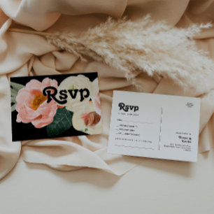 Bold Colourful Floral   Black Song Request RSVP Postcard