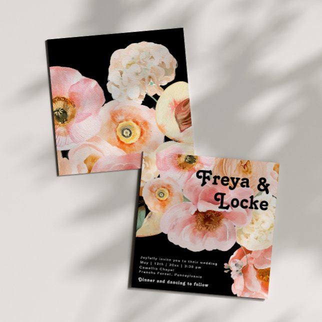 Bold Colourful Floral | Black Square Wedding Invitation (Creator Uploaded)