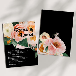 Bold Colourful Floral Black Traditional Wedding Invitation