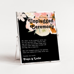 Bold Colourful Floral   Black Unplugged Ceremony Poster
