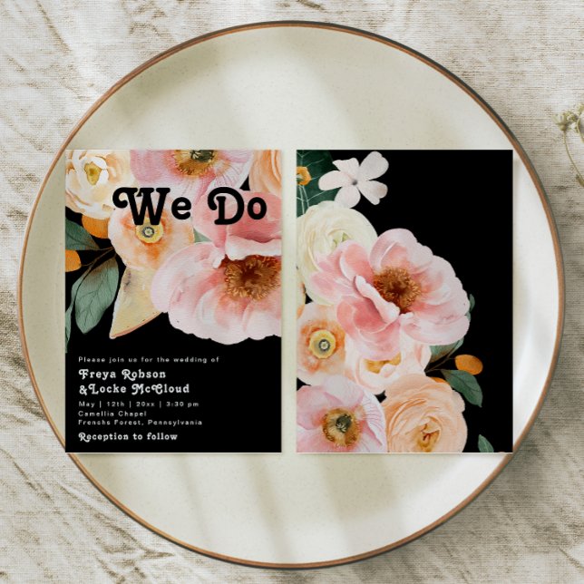 Bold Colourful Floral | Black We Do Wedding Invitation (Creator Uploaded)
