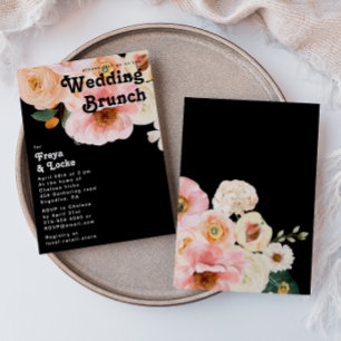 Bold Colourful Floral   Black Wedding Brunch Invitation