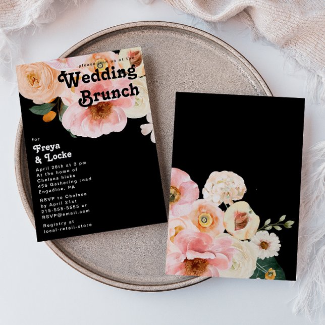 Bold Colourful Floral | Black Wedding Brunch Invitation (Creator Uploaded)
