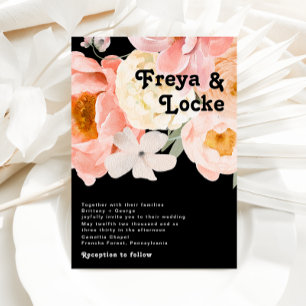 Bold Colourful Floral   Black Wedding Invitation
