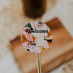 Bold Colourful Floral   Black Wedding Welcome Classic Round Sticker