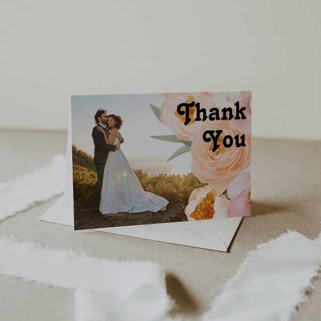 Bold Colourful Floral | Folded Photo Thank You Car Card (Creator Uploaded)